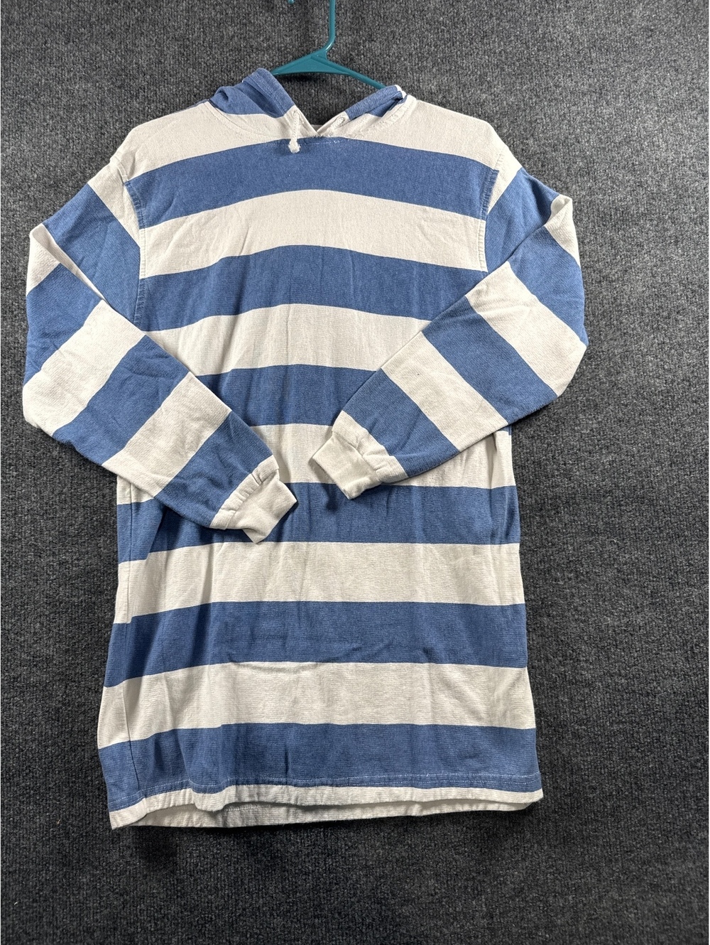 Silverwear Womens Striped Hoodie Blue Gray Long Sleeve Pullover Sweatshirt M